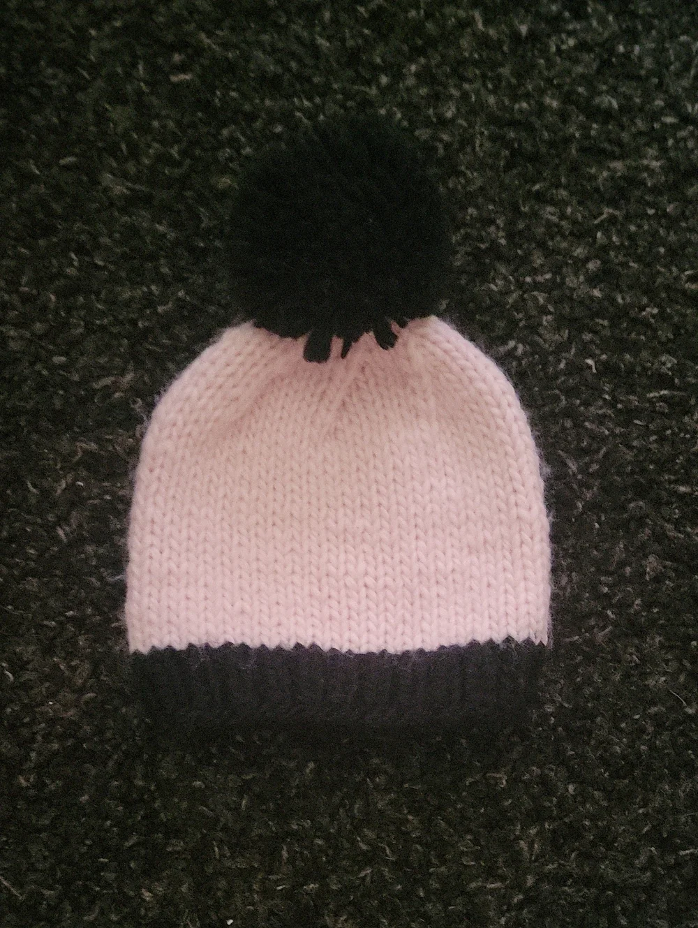 Kids Pink Knit Pom Pom Hat with Black Trim